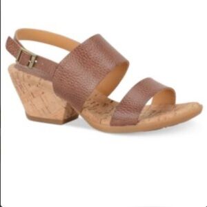 Kork Ease Vienna Brown Leather Cork Wedge Sandals Womens Double Strap Adjustable